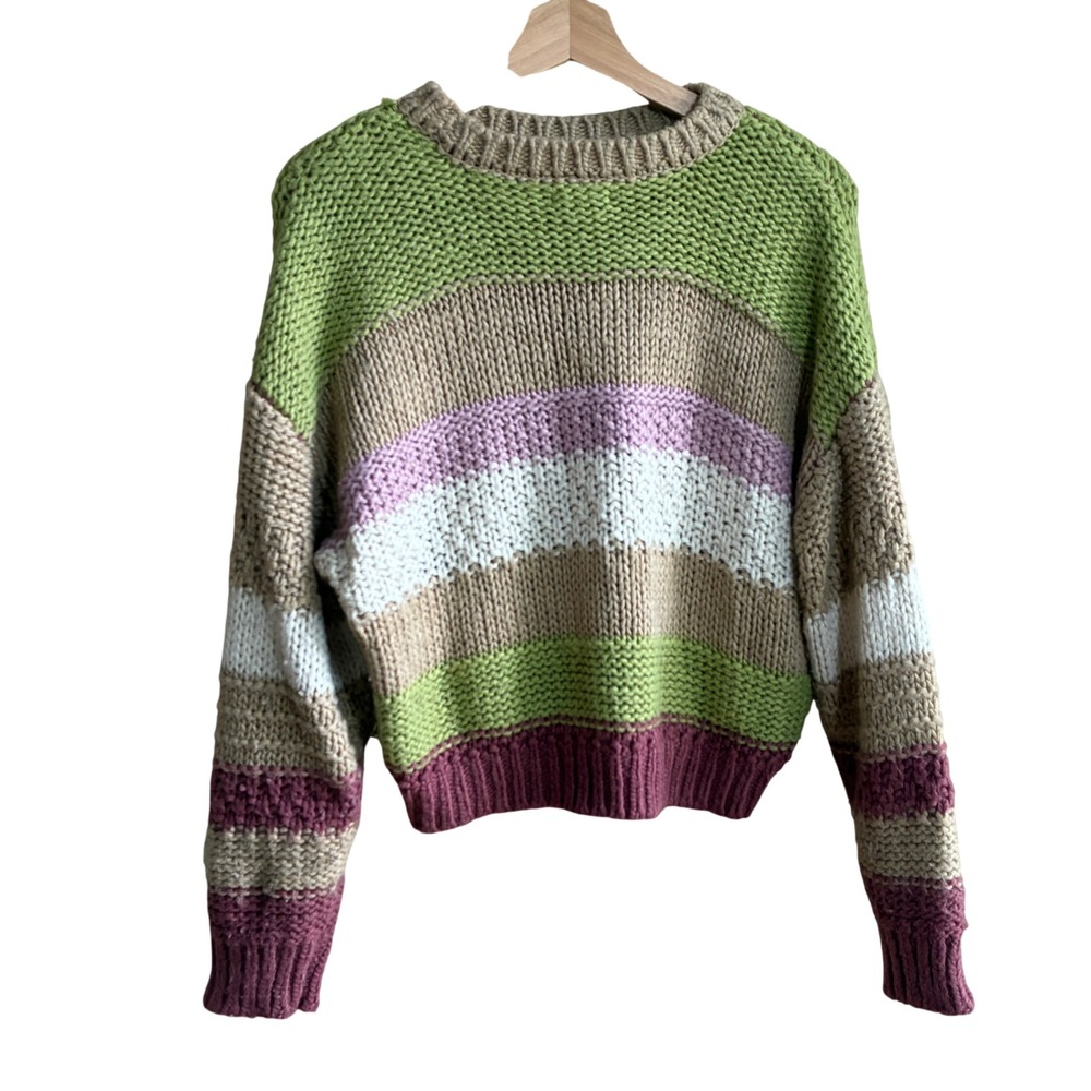 Full Tilt Chunky Knit Striped Sweater Medium Multi Color Women Acrylic